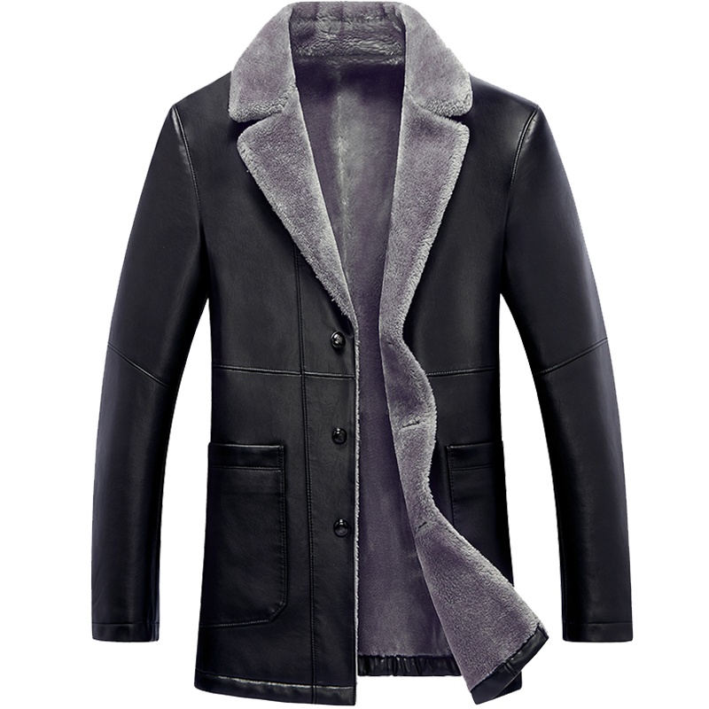 雅鹿男装皮衣男士新款皮夹克加绒加厚保暖外套17652