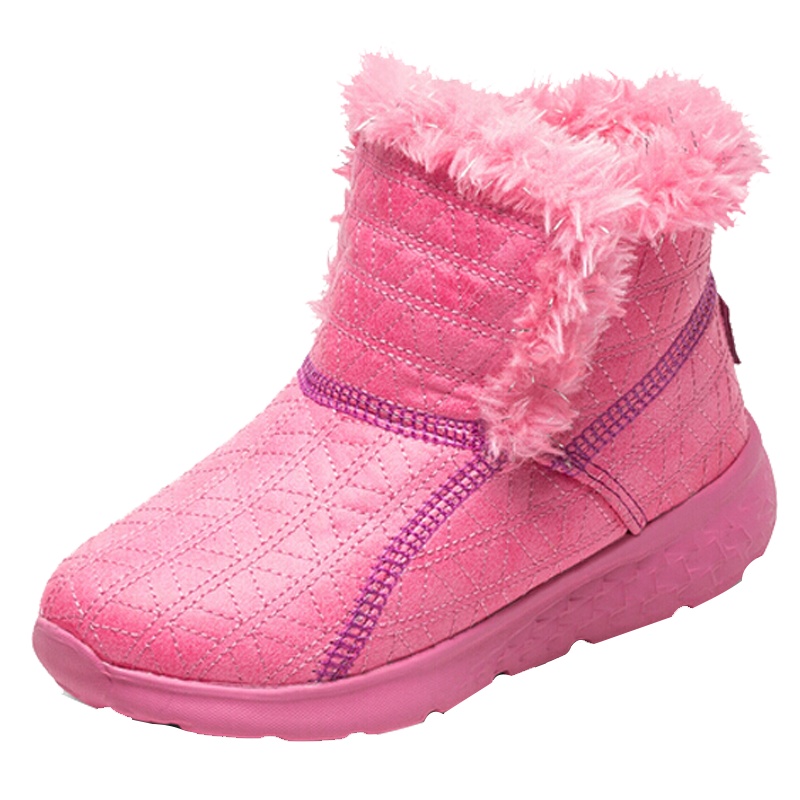 斯凯奇（skechers）新款保暖女童鞋子冬季 圆头毛绒防滑低筒儿童雪地靴664052L-HPK