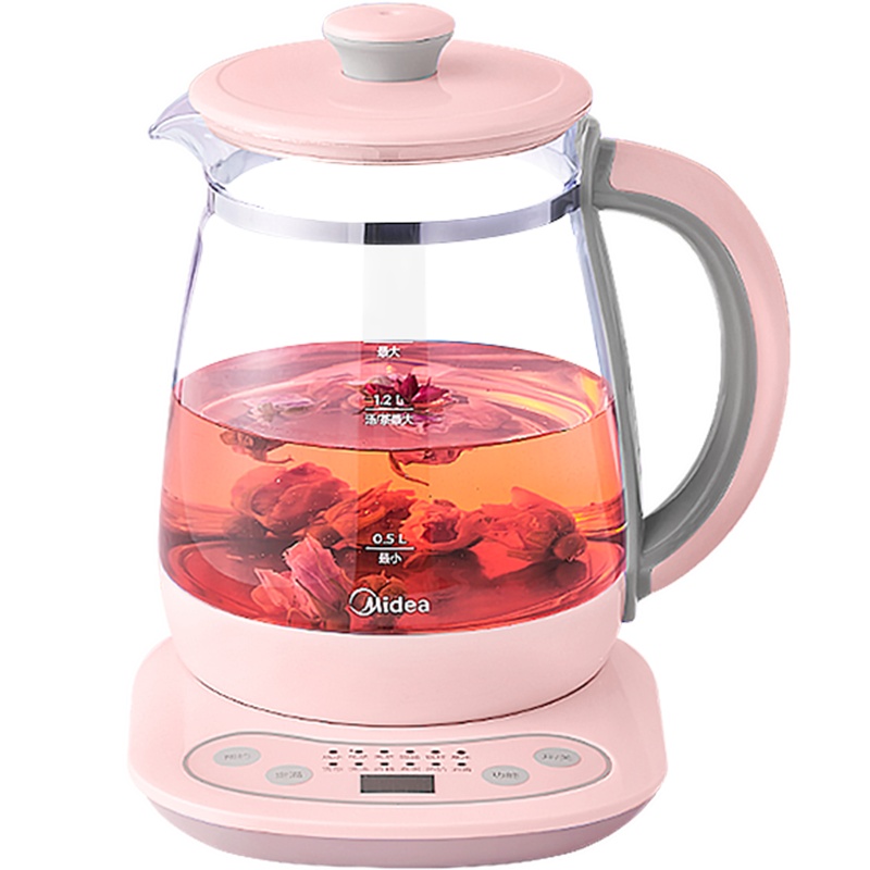 美的(Midea)养生壶YS15M9-910R 四段保温 高硼硅玻璃 家用多功能电热水壶烧水壶 煮茶花茶壶 1.5L
