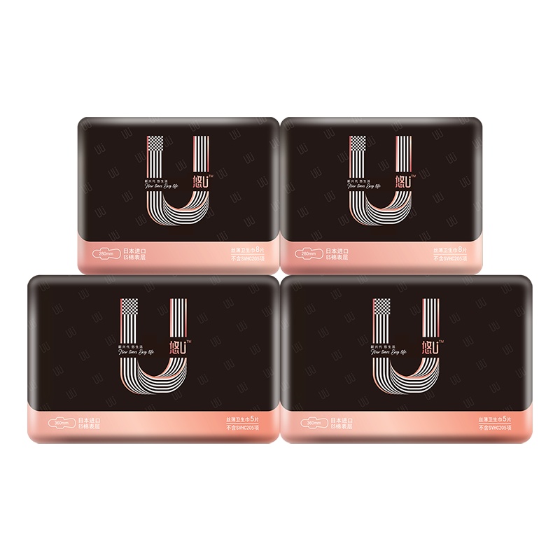 555悠U超薄夜用280mm+360mm组合卫生巾女棉柔姨妈巾6包42片装组合装