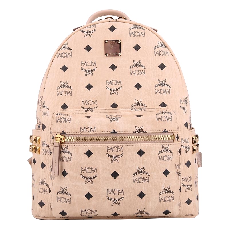 MCM 奢侈品女款米色人造革小号双肩包书包出游包送女友 MMK6SVE37IG001