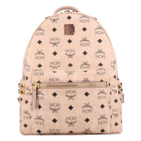 MCM 奢侈品女款米色人造革小号双肩包书包出游包送女友 MMK6SVE37IG001