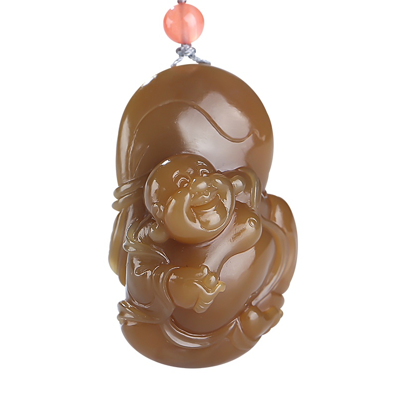 印象眸 【玉雕大师仵孟超工作室作品】和田玉吊坠 糖玉大肚笑脸佛女款孤品玉石挂件 送证书