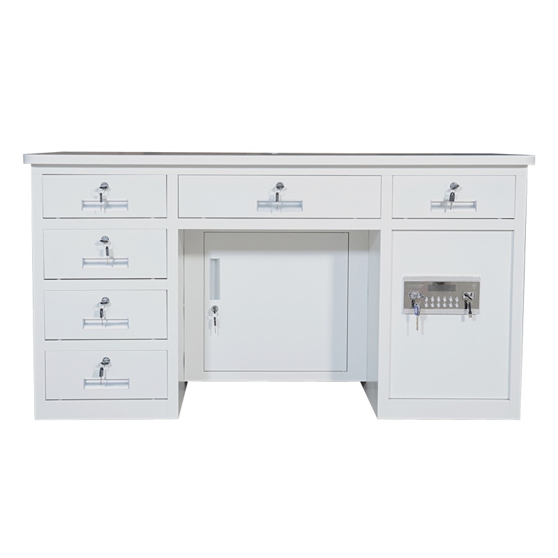 永格1.4米象牙白全钢保险桌带保险柜办公电脑桌财务桌收银投币桌老板桌指纹密码桌