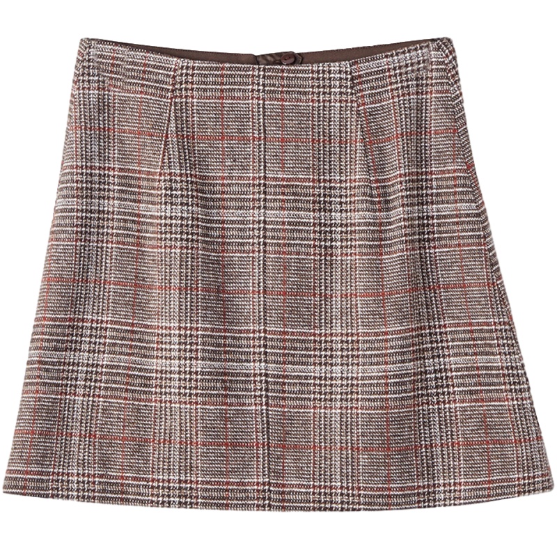 拉夏贝尔韩版秋冬时尚a字裙高腰修身显瘦格子chic半身裙