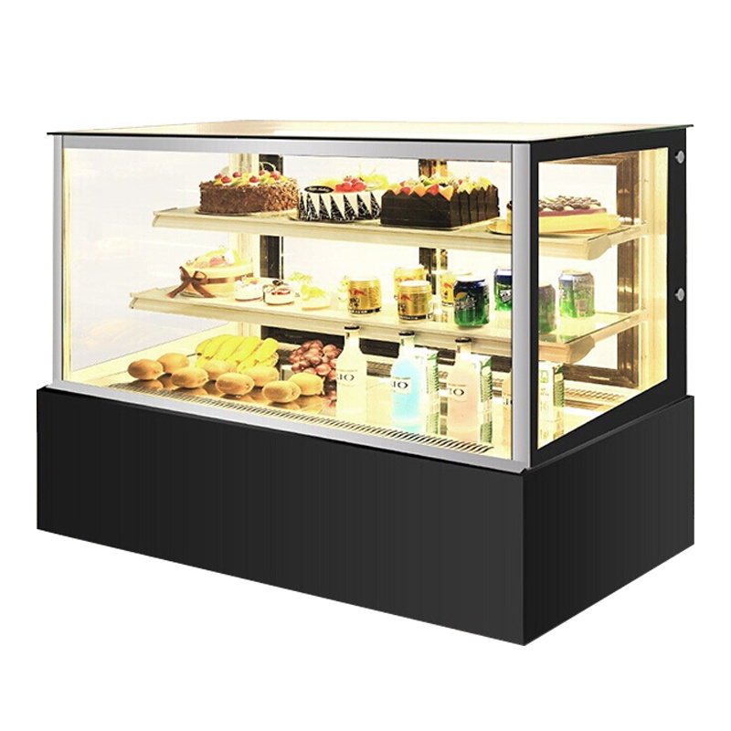 乐创(lecon)蛋糕柜展示柜商用水果保鲜柜冷藏柜寿司饮料熟食柜玻璃陈列柜(黑色直角0.9米台式)YM-FLZG-0.9