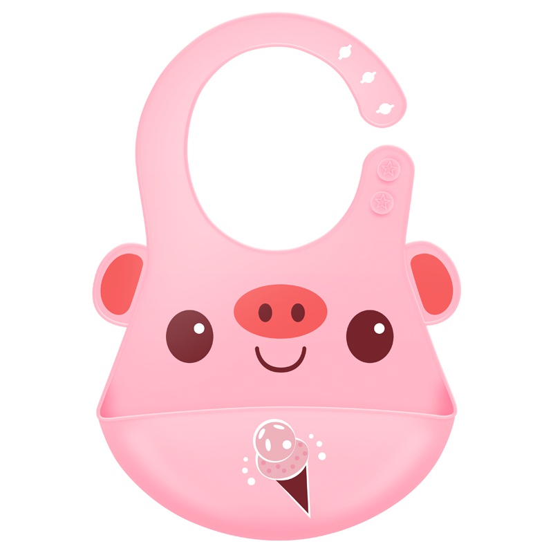 涵惜 宝宝吃饭围兜 食饭兜防水婴儿童小孩 硅胶围嘴超软喂饭衣兜 免洗立体口水兜袋 轻至约75g 粉猪猪