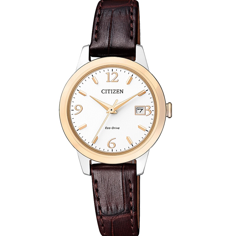 西铁城(CITIZEN)手表 光动能大三针日期显示情侣款女表EW2234-12A