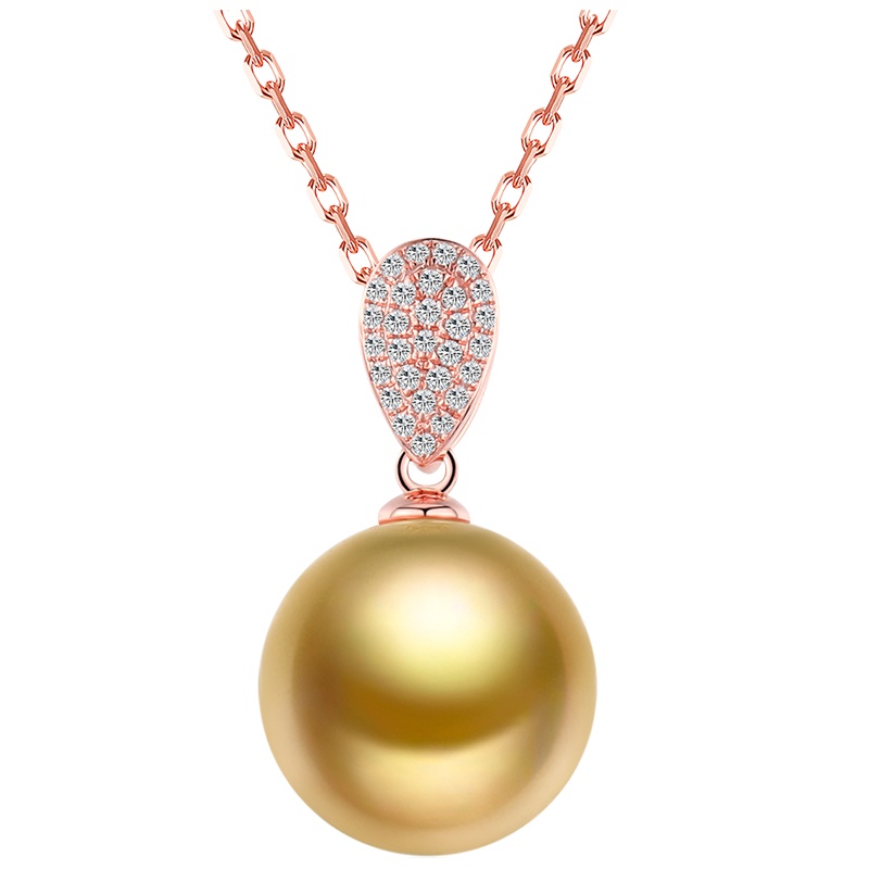 佰色传情12-13mm强光海水珍珠南洋金珠吊坠18K金钻石送长辈送朋友女友礼物生日节日礼物