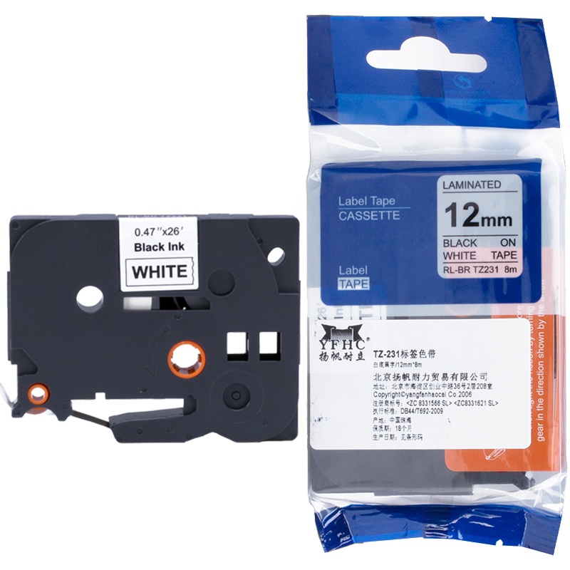 扬帆耐立(YFHC) TZ-231标签色带(白底黑字/12mm) 适用GL100 PT200/1000/1000BM
