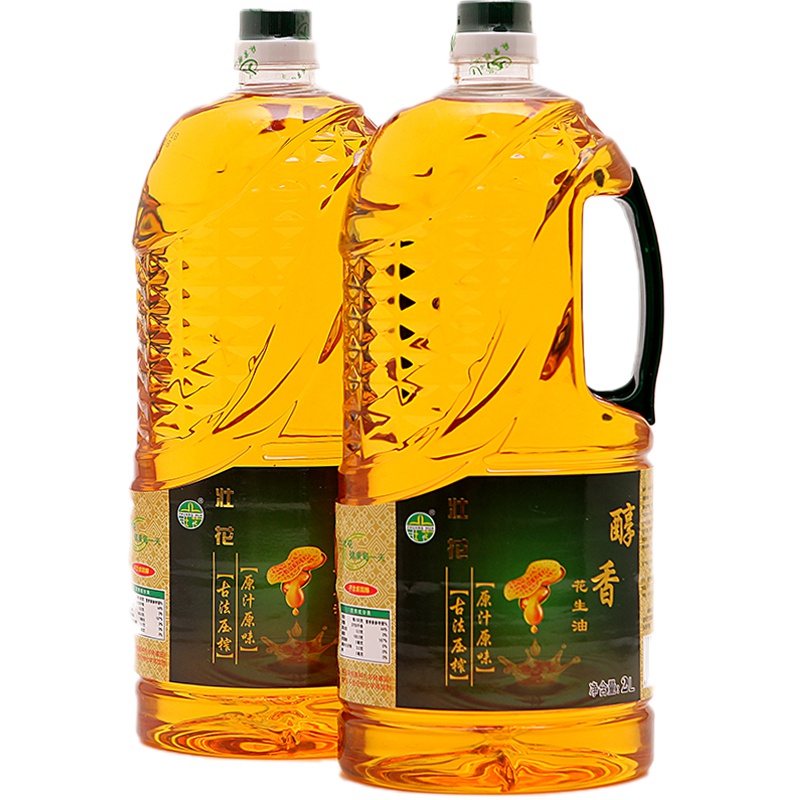 壮花(ZHUANG HUA)古法压榨花生油2L*2瓶盒装 优质饱满花生仁土榨不含胆固醇广西祖传木榨不含化学添加剂