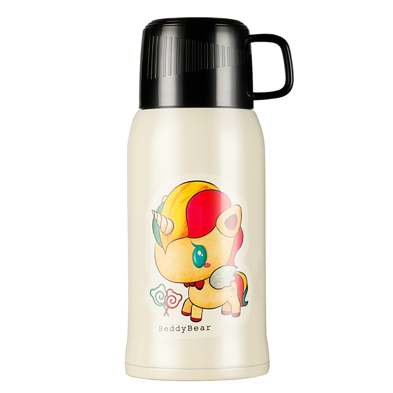 杯具熊(beddybear) 儿童保温杯宝宝水壶带吸管水杯 双盖316不锈钢真空保温杯 复古独角兽粉