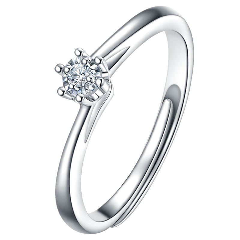 佐卡伊钻戒女S925银镶钻石戒指活口可调节六爪错臂款车花设计显钻