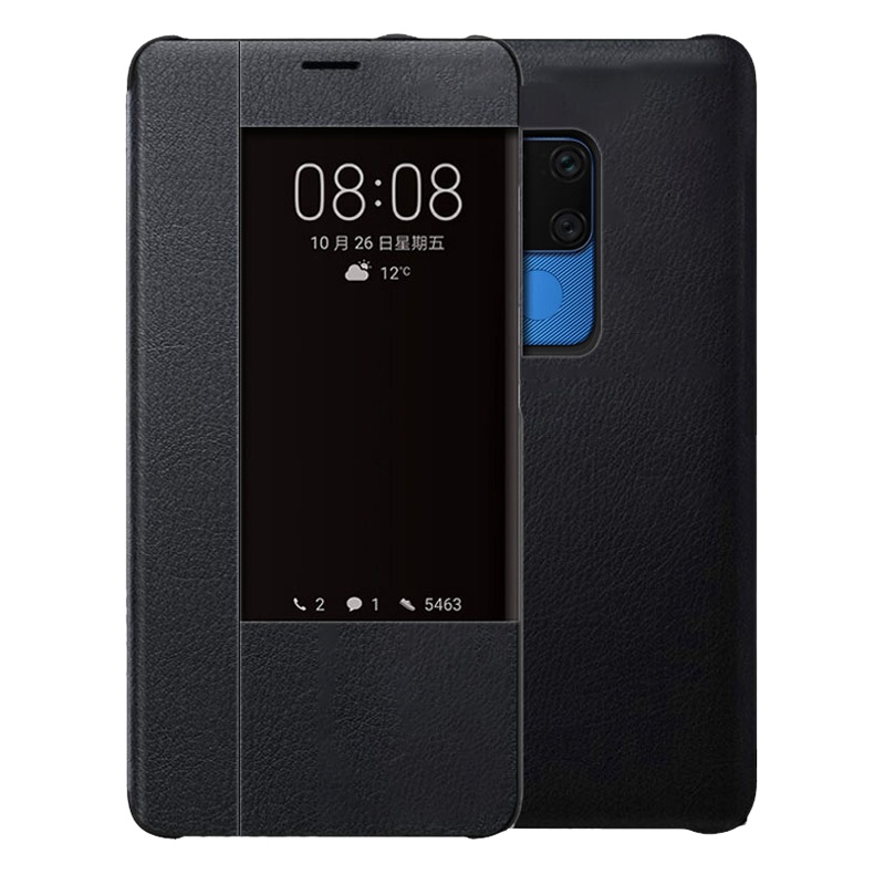 送钢化膜]溪特 华为mate20手机壳原装不翻盖接听电话保护壳(6.53英寸)商务视窗智能休眠皮套皮质保护套抗爆防摔蓝色