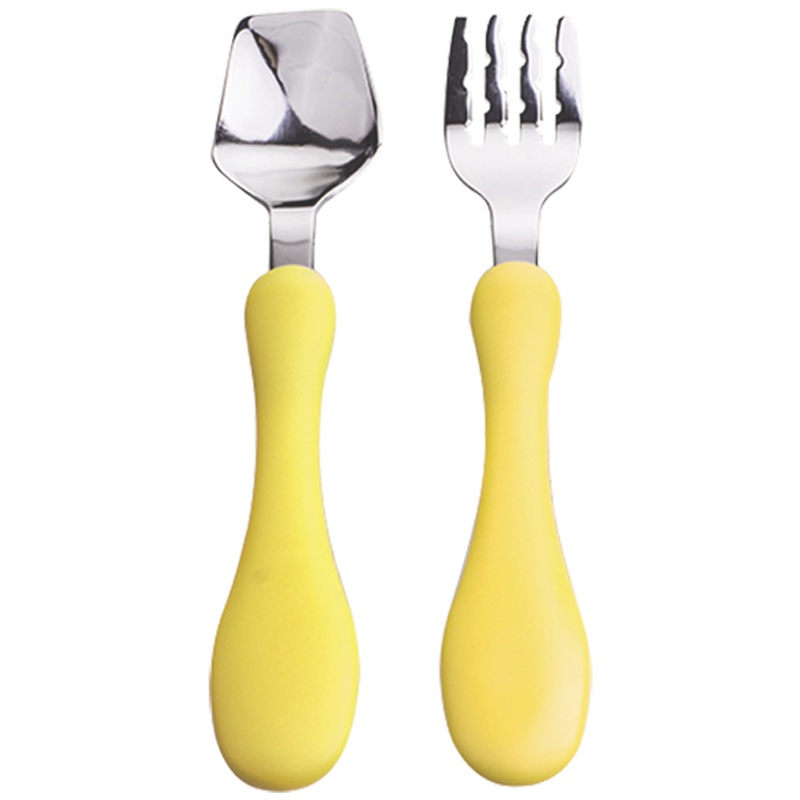 爱得利IVORY不锈钢叉勺儿童餐具婴儿辅食训练叉子勺子便携套装/黄色
