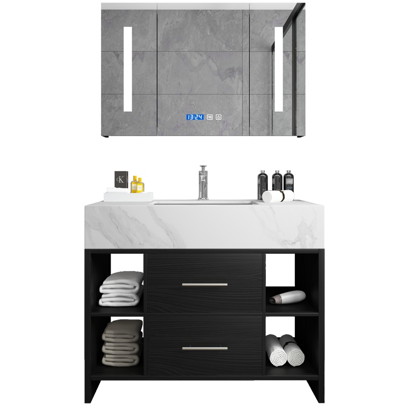 正山 北欧现代简约实木浴室柜组合洗手盆柜洗脸盆柜卫生间洗漱台卫浴柜 智能镜柜落地款