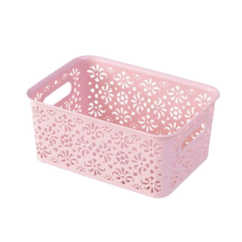 北欧粉 镂空收纳小号(带盖) 镂空收纳筐化妆品内衣文胸衣物衣柜桌面整理箱储物箱收纳箱收纳盒