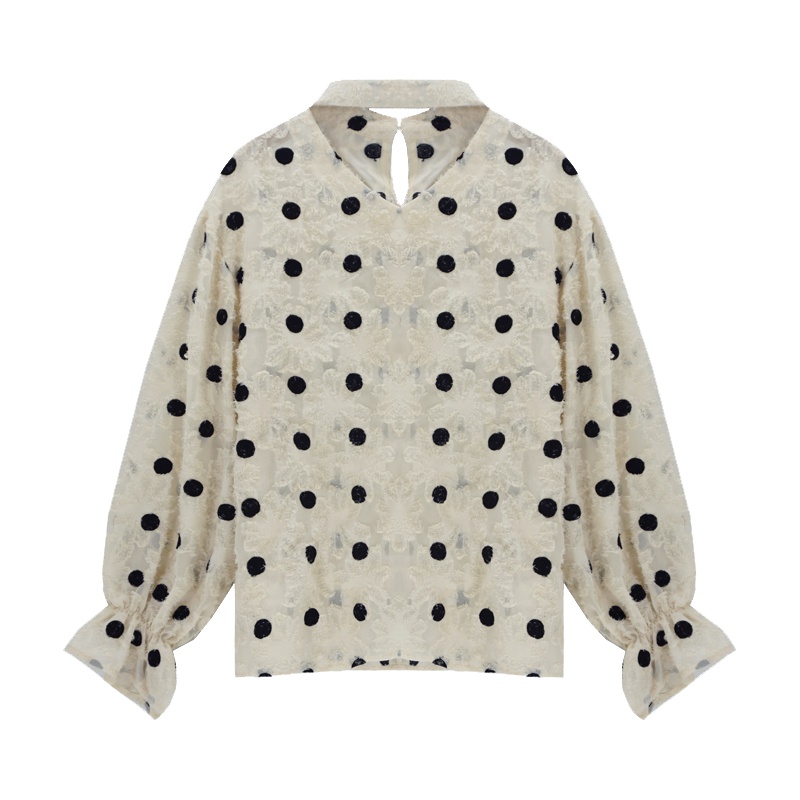 如熙韩版V领喇叭袖少女衬衫女chic刺绣提花上衣