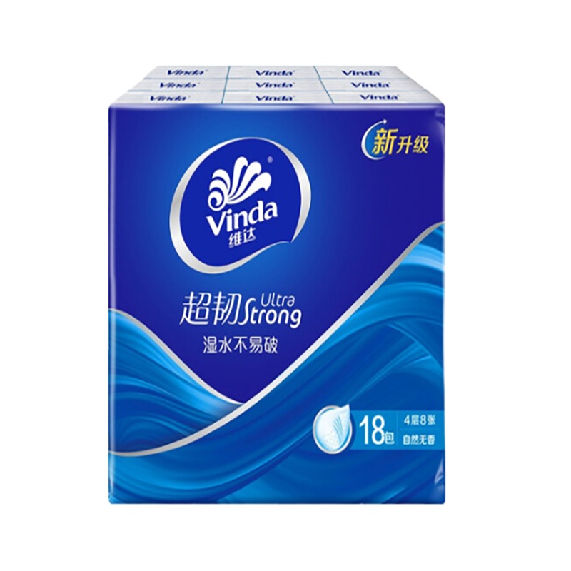 维达无香超韧纸手帕4层8张18包一提