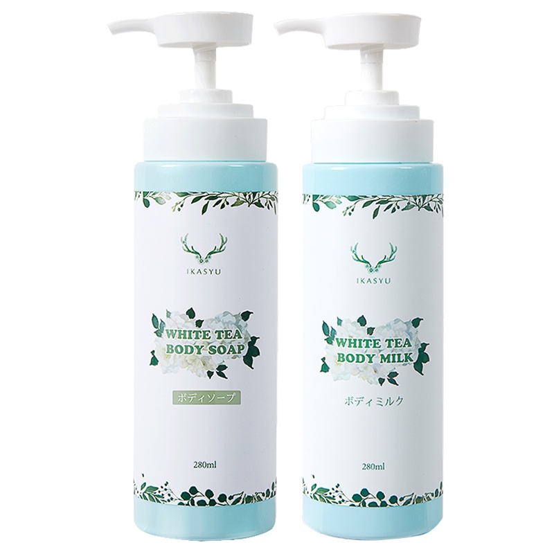 IKASYU/日本鹿秀因子 白茶身体乳沐浴露护肤套装280ml*2 玻尿酸保湿补水香体持久留香