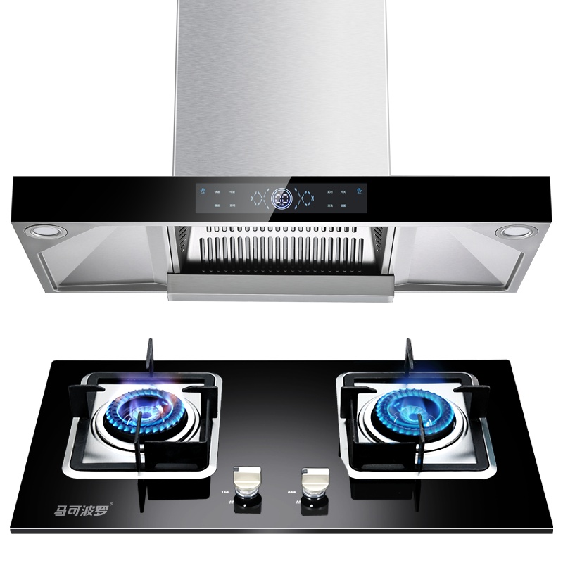马可波罗 烟灶套装欧式顶吸大吸力抽烟机挥手开关自动清洗4.5KW大火力一级能效家用猛火双灶T102+A3(340)天然气