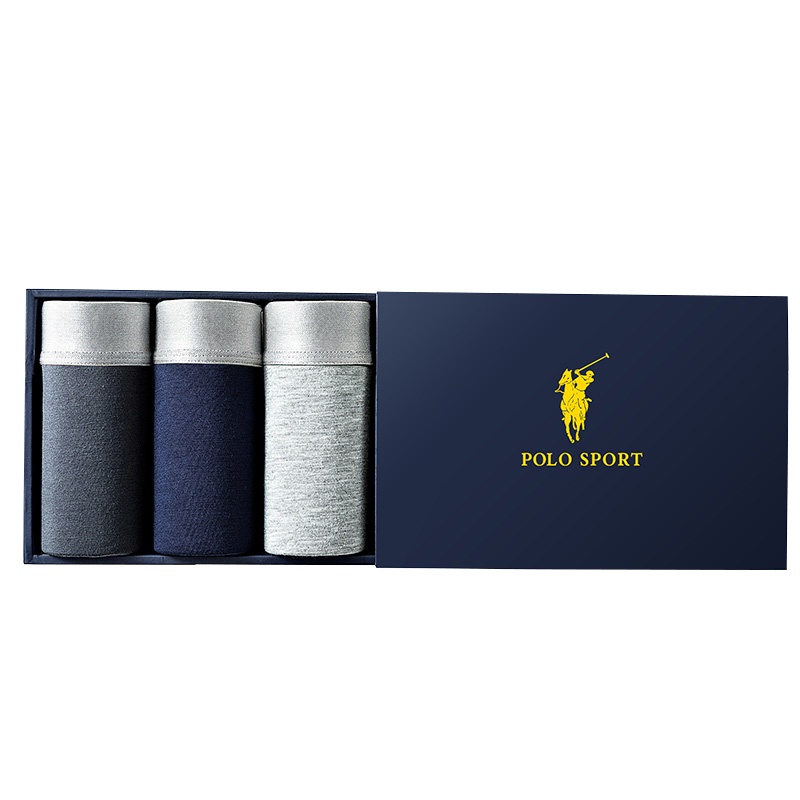 POLO SPORT精装男士明筋腰带纯色四角裤 3条礼盒装