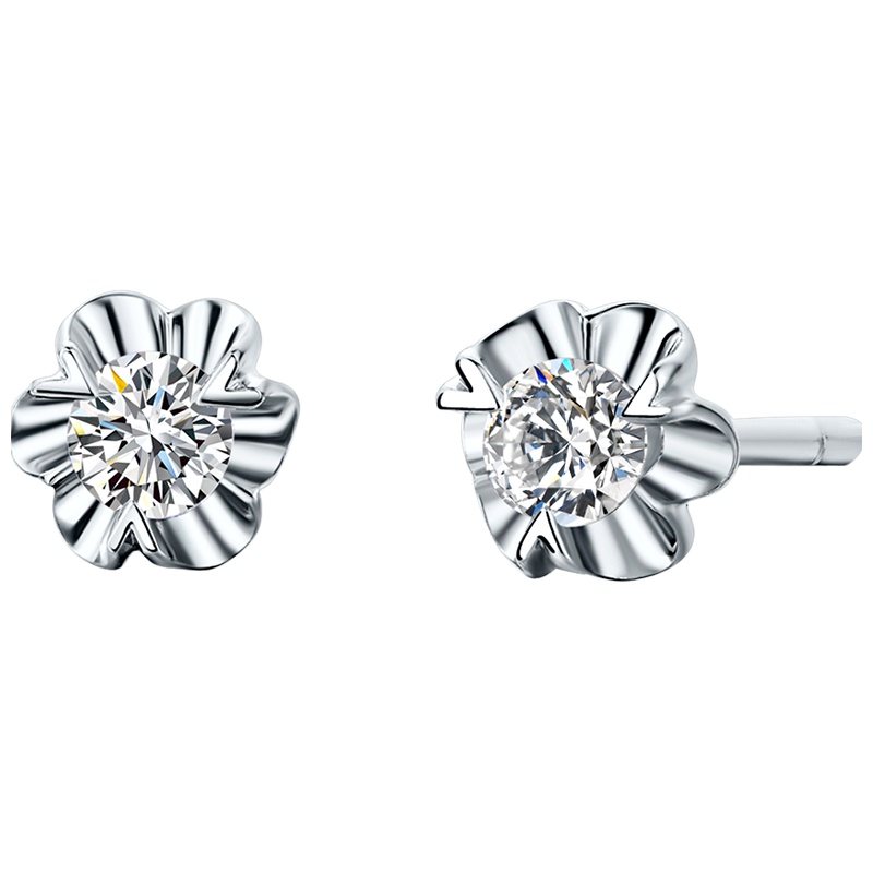 周六福白18K金雪花钻石耳钉601