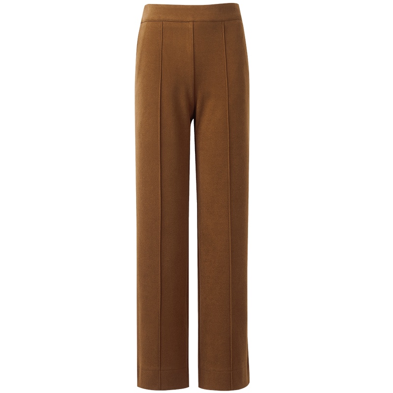 晚白2021春季新品时尚简约通勤松紧高腰常规职业毛呢裤阔腿裤女