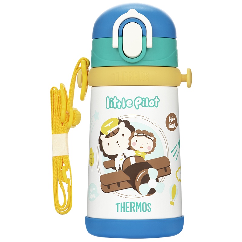 膳魔師(THERMOS)儿童保温杯316L不锈钢吸管杯儿童便携保温杯TCKB-403S 机长系列蓝色
