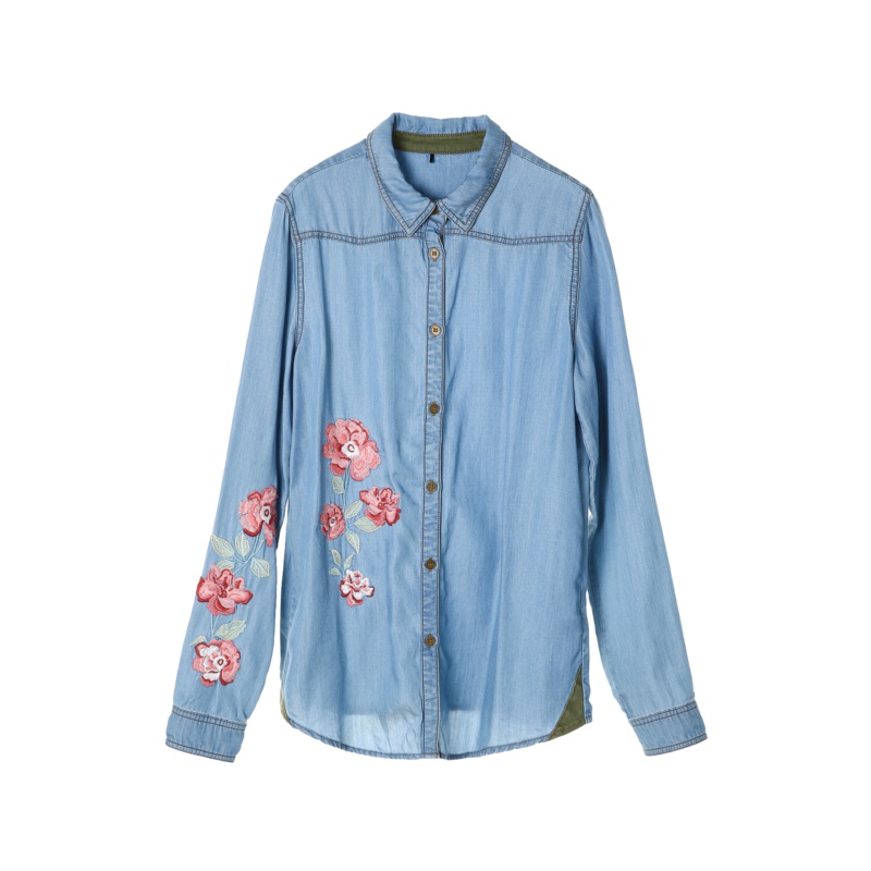 裂帛刺绣牛仔衬衫春装新款翻领百搭设计感小众打底绣花衬衣