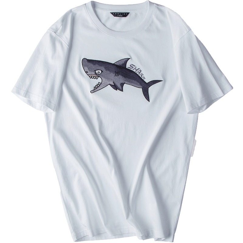 唐狮2019新款情侣装夏装短袖T恤男刺绣圆领宽松韩版boy半袖上衣潮