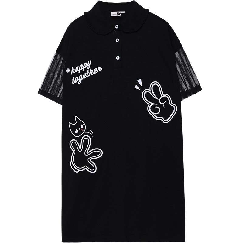 a02新款2020减龄卡通印花木耳边直筒显瘦连衣裙DTV2D0821DR