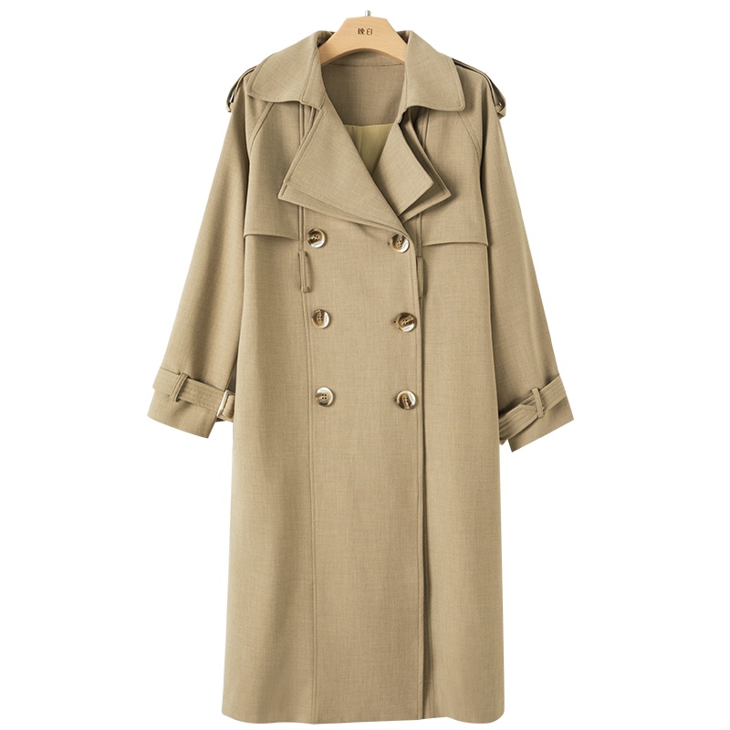 晚白2021春季新品时尚简约纯色翻领长袖收腰系腰带长风衣外套女