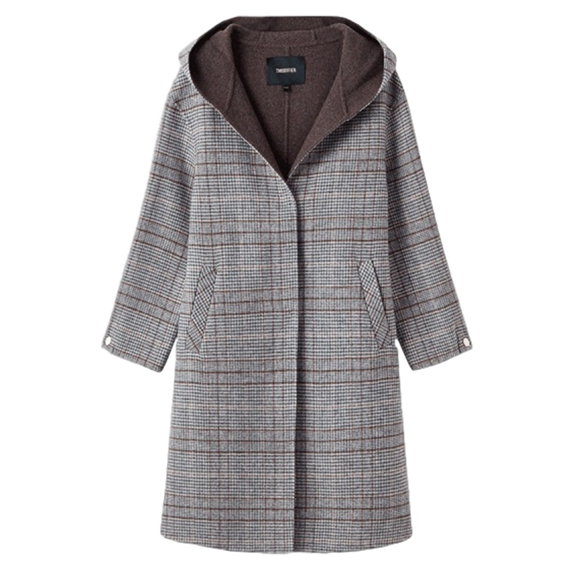 拉夏贝尔女装时尚秋冬季新款韩版中长学生格子双面呢子大衣