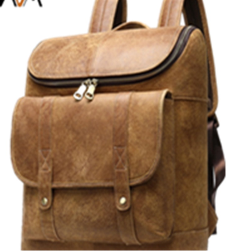 MVA 复古真皮男士双肩包大容量15.6寸电脑水桶背包磨砂8829