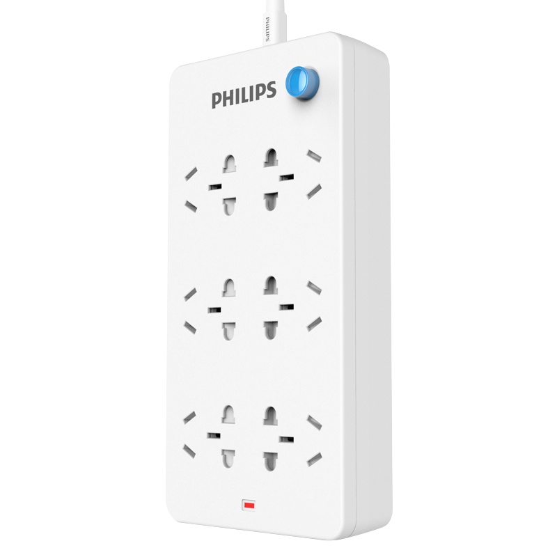 飞利浦(Philips)SPS6050B/93六位总控开关新国标带保护门全长5米大孔间距插座插线板接线板拖线板白色