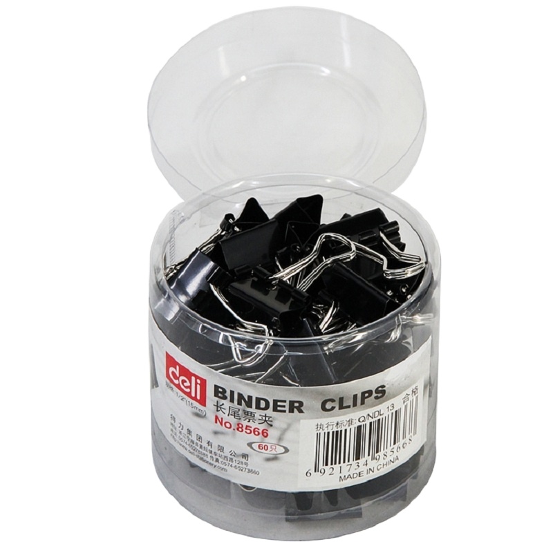 [精选]得力(deli)8566-6#黑色长尾票夹15mm筒装(黑)(60只/筒)-(1筒价格)[XC]