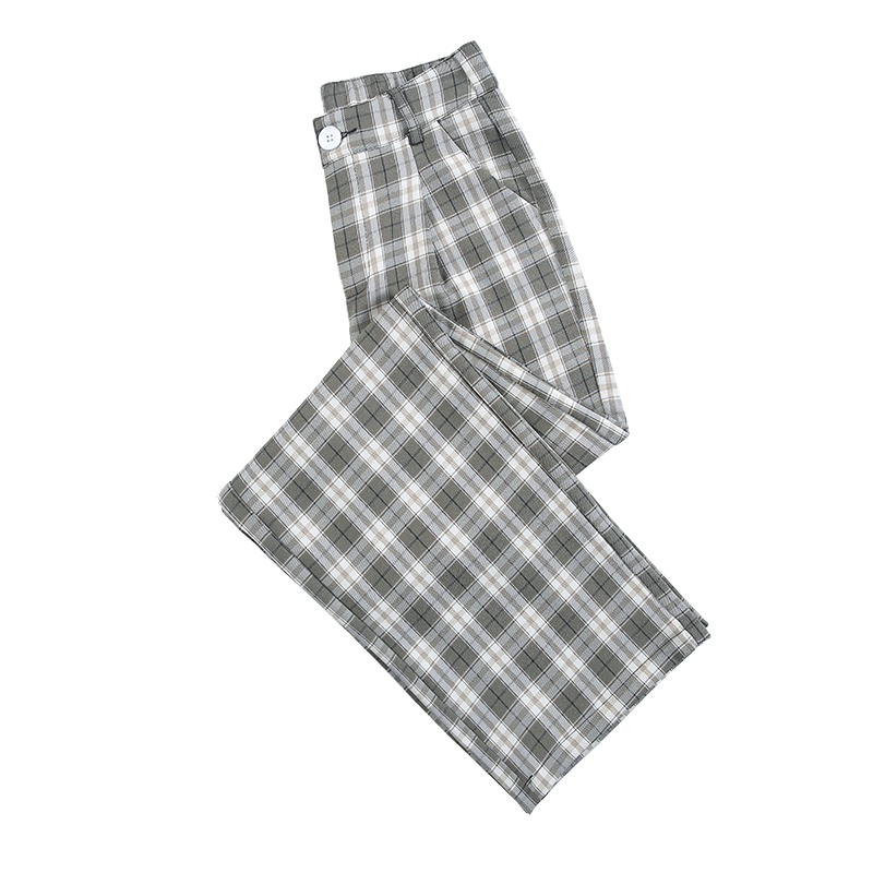 苼荟格子裤女春夏季2020新款高腰垂感宽松韩版显瘦直筒古着拖地阔腿裤sh1271