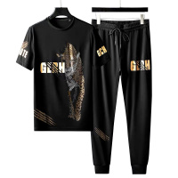 男装高端休闲运动套装烫钻长裤短袖两件套薄款夏季冰丝速干T恤潮