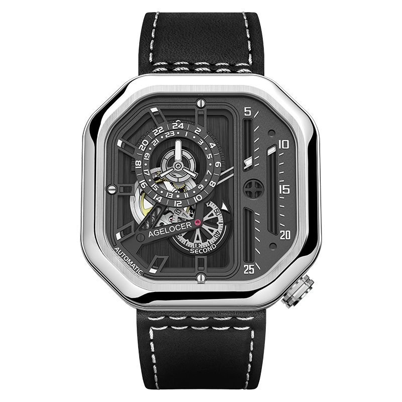艾戈勒(agelocer)瑞士进口手表 时尚全自动机械表 男士镂空方形大表盘潮表 运动手表Bigbang A5801