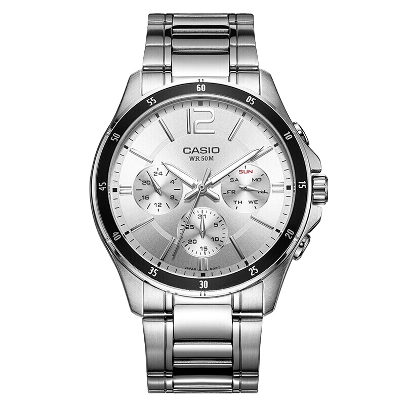 卡西欧(CASIO)男表 商务日历星期石英表男士手表 原色数字刻度MTP-1374D-7A