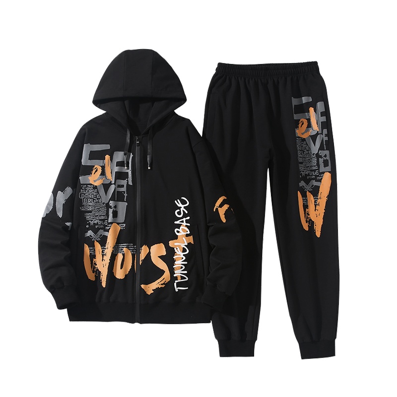 PMMP大码卫衣套装春秋男士新款加肥加大外套休闲运动长裤两件套男