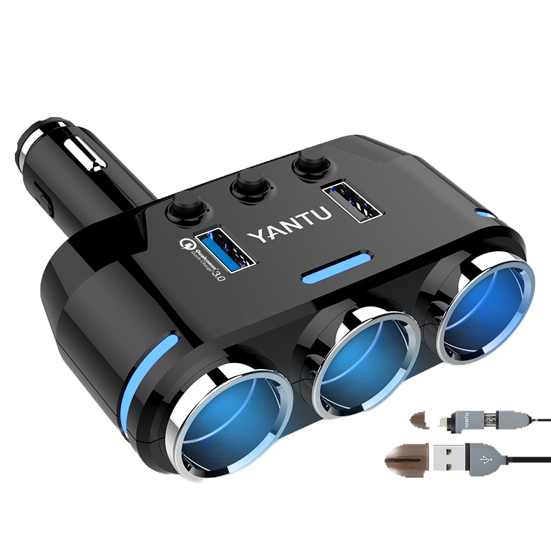 12v24v充电器 点烟器接口一拖三多功能转接多用插头小车货车一拖二usb分插车载充电器 【无线+快充】3孔黑色+