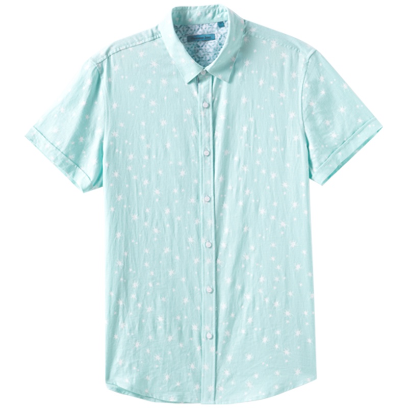 蒙蒂埃莫个性炫酷印花亚麻混纺衬衫