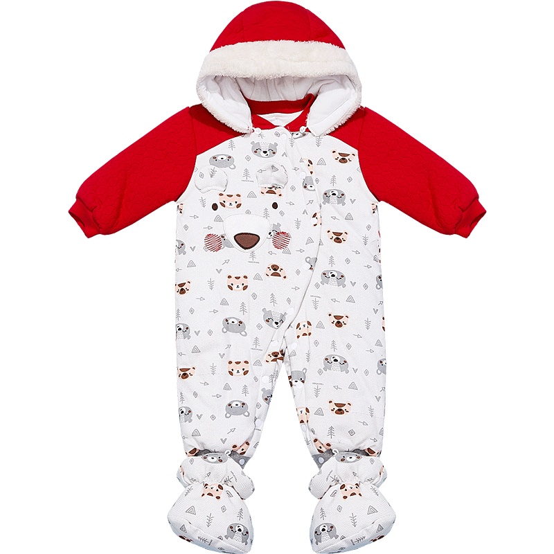 婴姿坊婴儿连体衣冬装棉服男女宝宝外出抱衣服秋冬季保暖棉衣哈衣带脚套