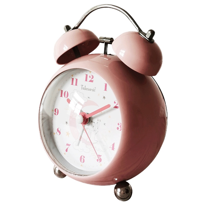 天王星(Telesonic)卡通闹钟静音床头钟小学生卧室钟表创意打铃时钟儿童简约可爱石英钟