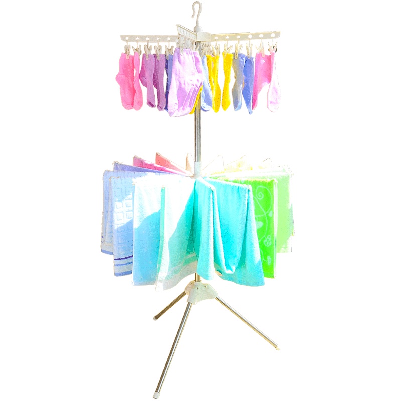 宝优妮 婴儿晾衣架落地折叠晒衣架阳台不锈钢多层尿布架毛巾架宝宝凉衣架户外旋转衣架1层毛巾挂1层袜子夹 DQ0973-1