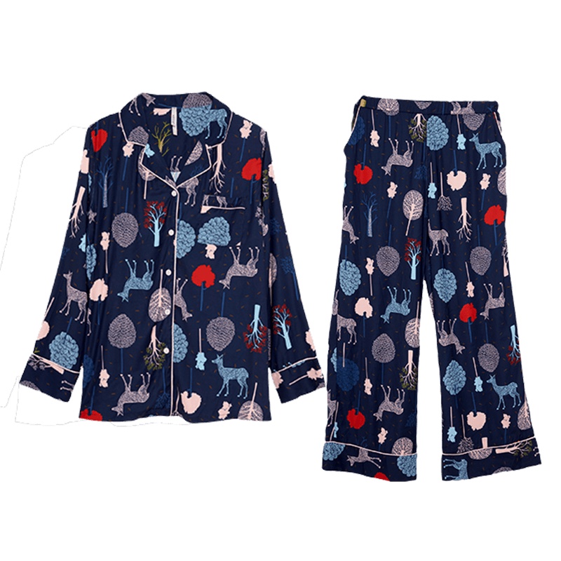 安之伴秋季棉质长袖女睡衣开衫韩版简约宽松大码两件家居服套装