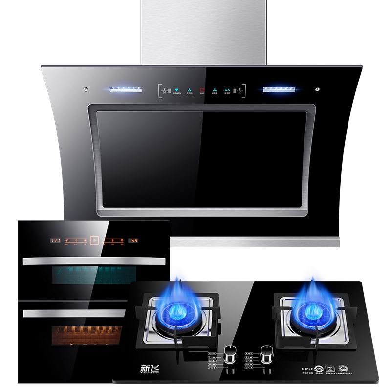 新飞烟灶消套餐抽油烟机灶具消毒柜套餐25m³大吸力双电机自动清洗家用侧吸式油烟机厨房三件套厨电套装组合液化气燃气灶