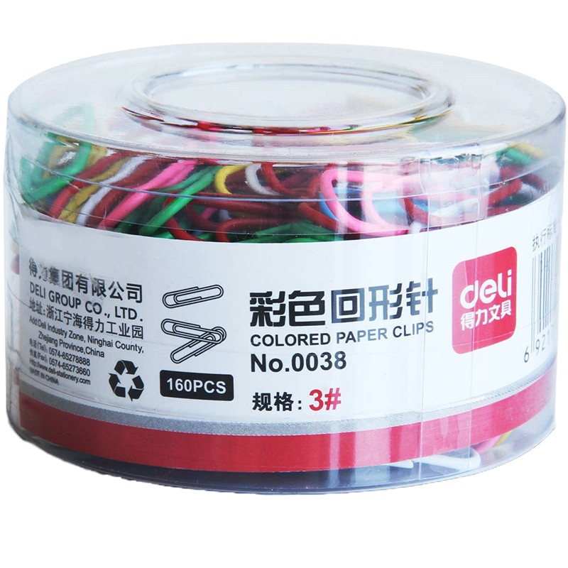 得力(deli) 0038彩色回形针5筒160枚/筒 曲别针筒装回形针票据针